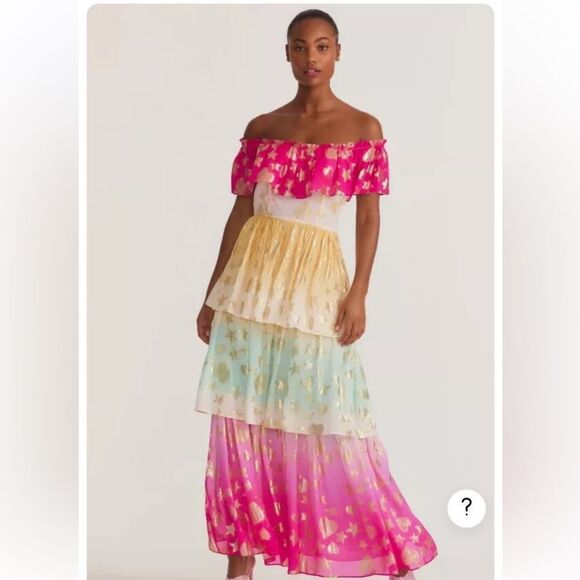 LoveShackFancy Vynne Off The Shoulder Maxi Ombre Dress NWT - Picture 1 of 7